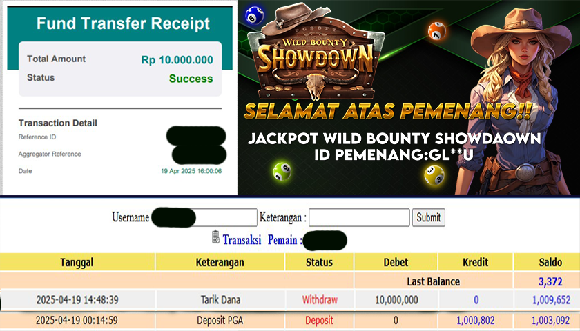 BUKTI JP MEDUSATOTO JP WILD BOUNTY SHOWDOWN RP.10.000.000