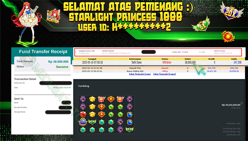 BUKTI JP MEDUSATOTO JP STARLIGHT PRINCESS RP.38.000.000